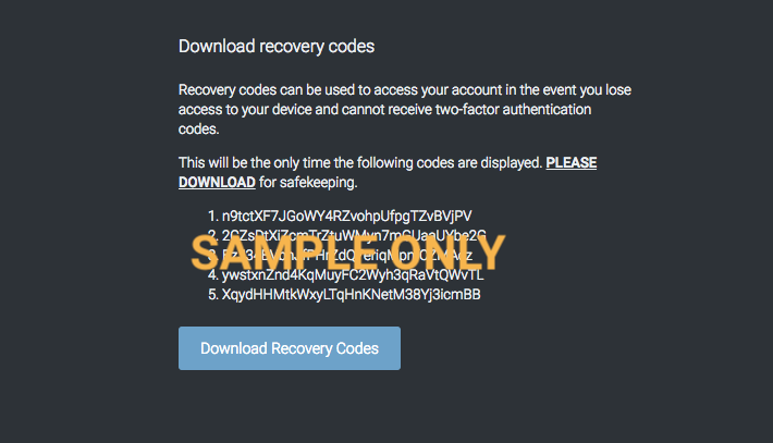 Image showing sample recovery codes