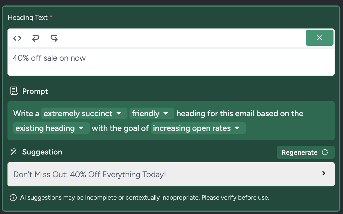 AI Prompt customisation options