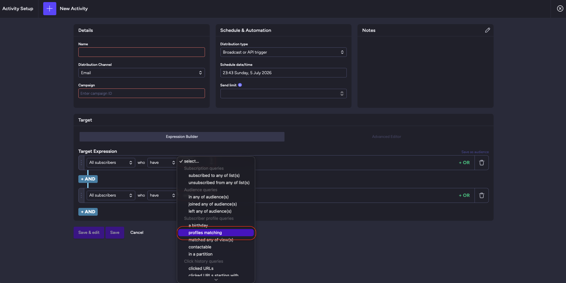 Adding Profiles Matching