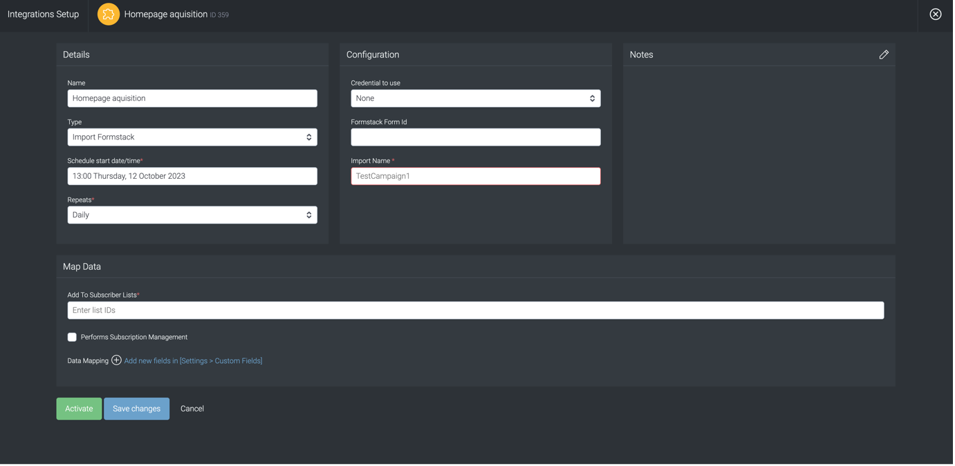 Formstack Integration Formstack Integration - Taguchi Support