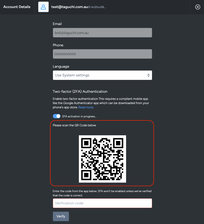 Scan the QR code to enable 2FA