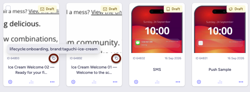 Overview of tag input on a setup screen showing existing tags and create-new option