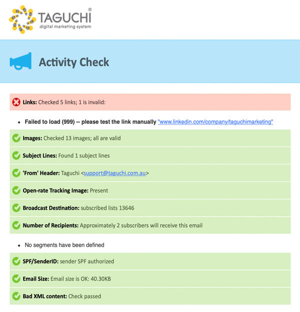 Activity check email