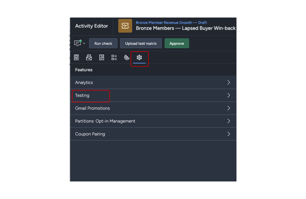 Control group in activity testing