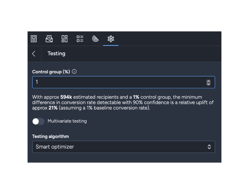 Control group percentage setting