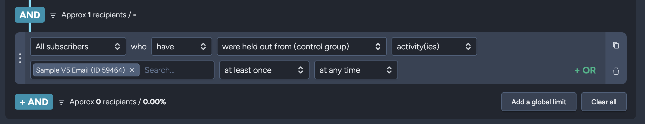 Exporting or targeting control-group subscribers