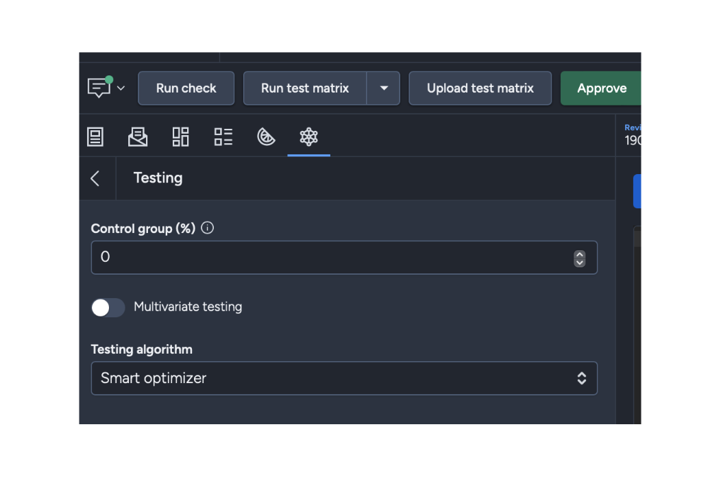 Control group testing options