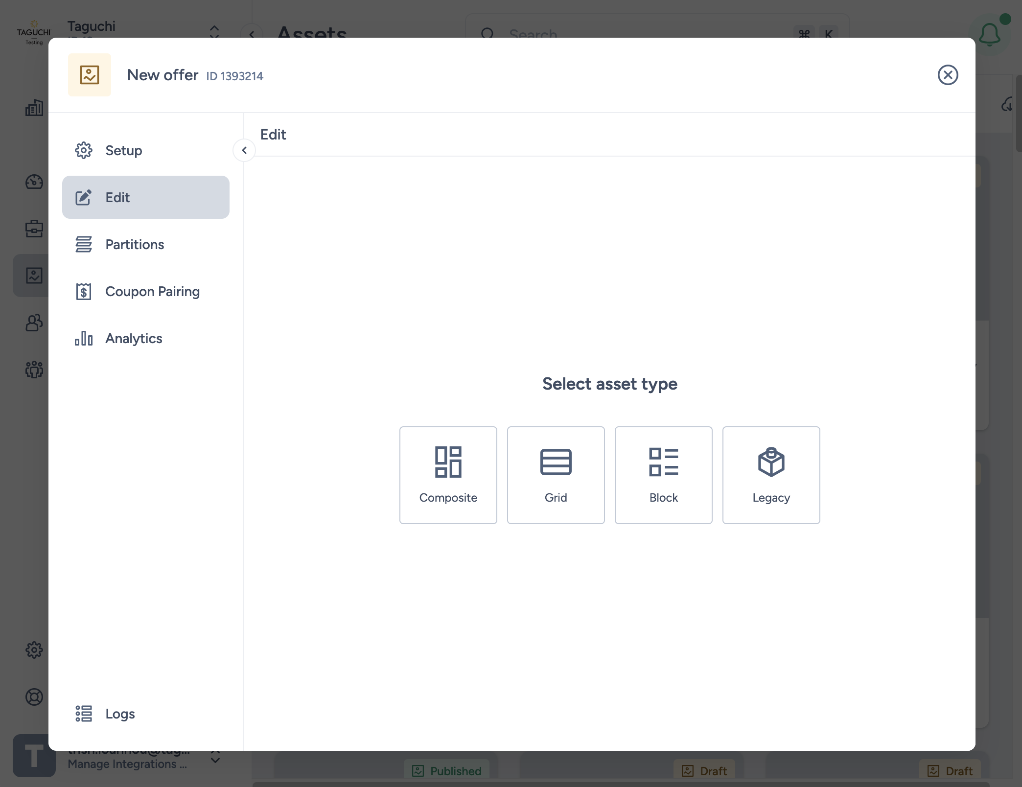 Asset setup type