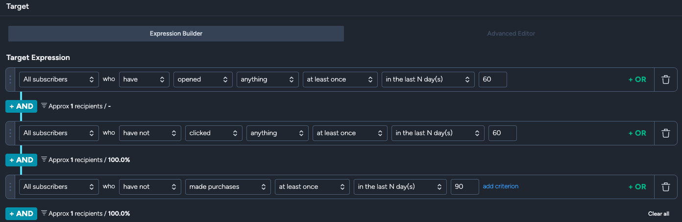 Identifying customers at risk of disengaging(expression builder)