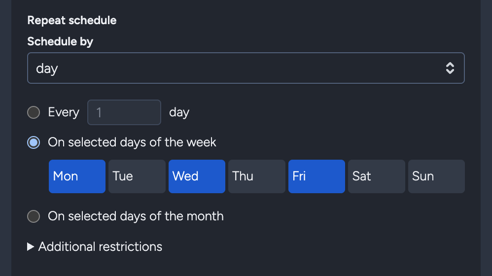 Setup Days of the Week