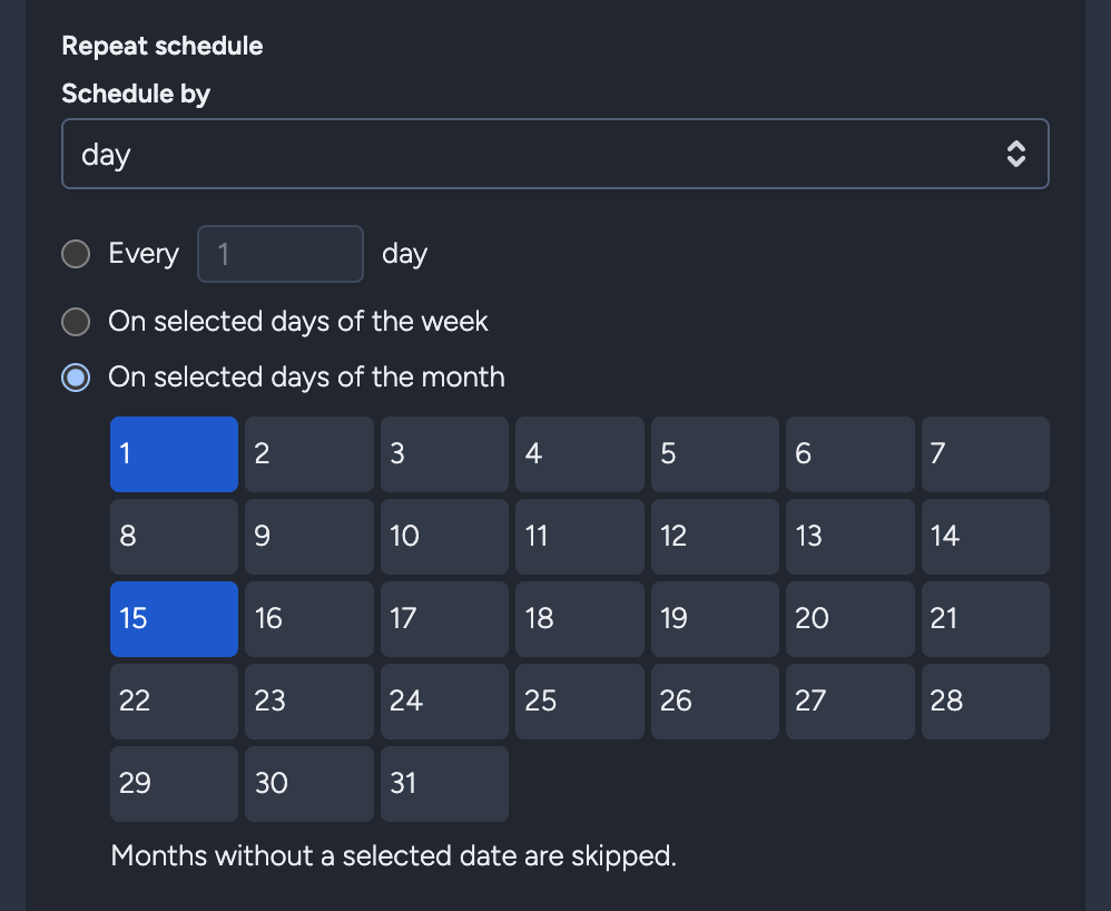 Setup Selected Days