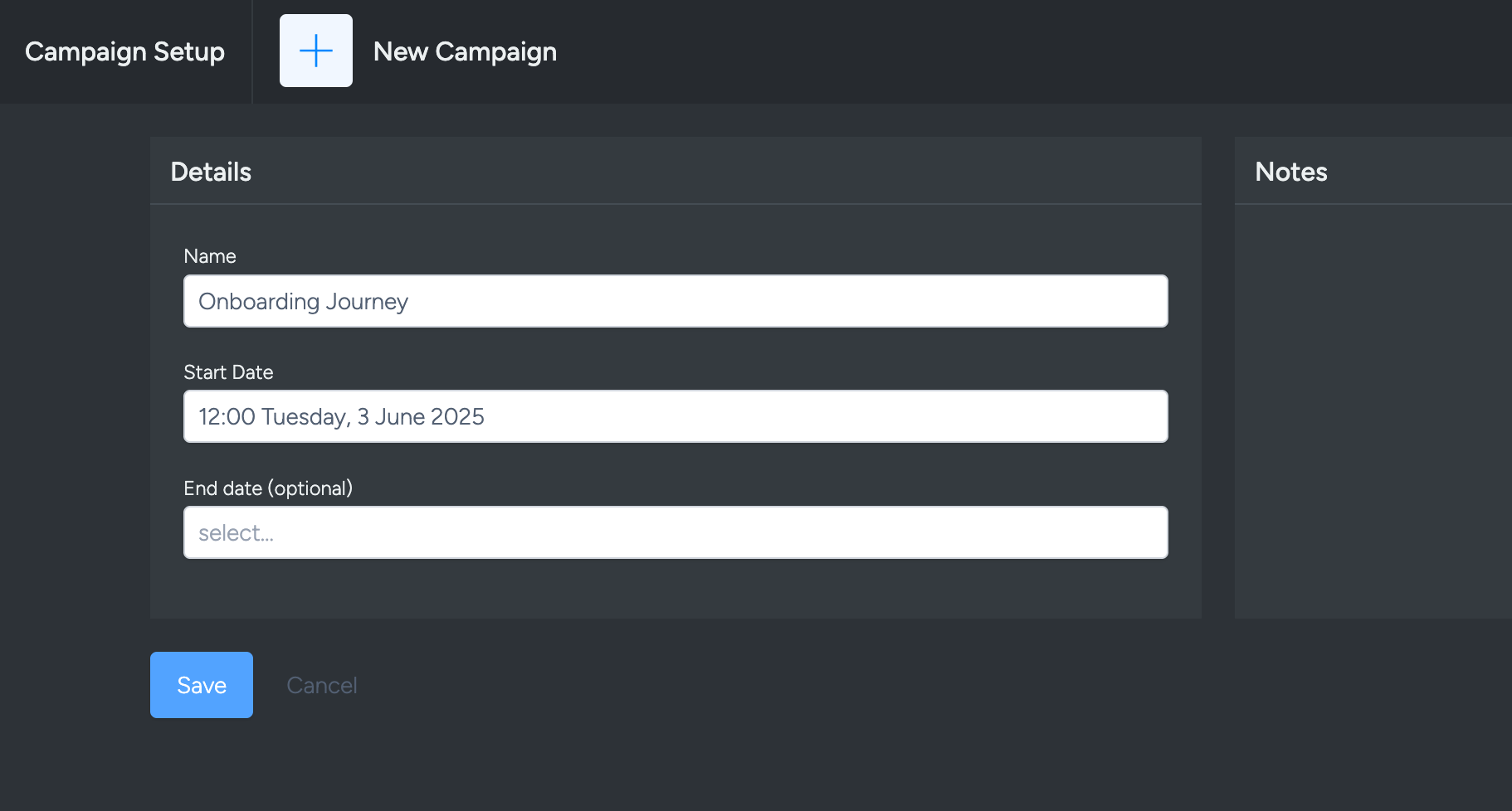 New campaign setup