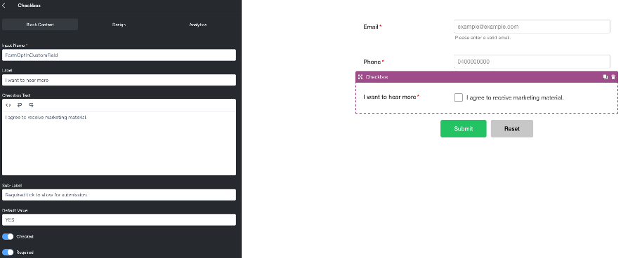 Checkbox Configuration