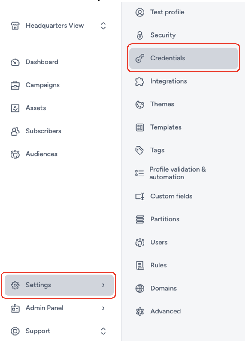 Credentials Settings