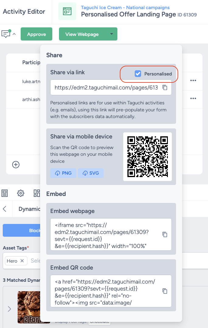Personalise landing page