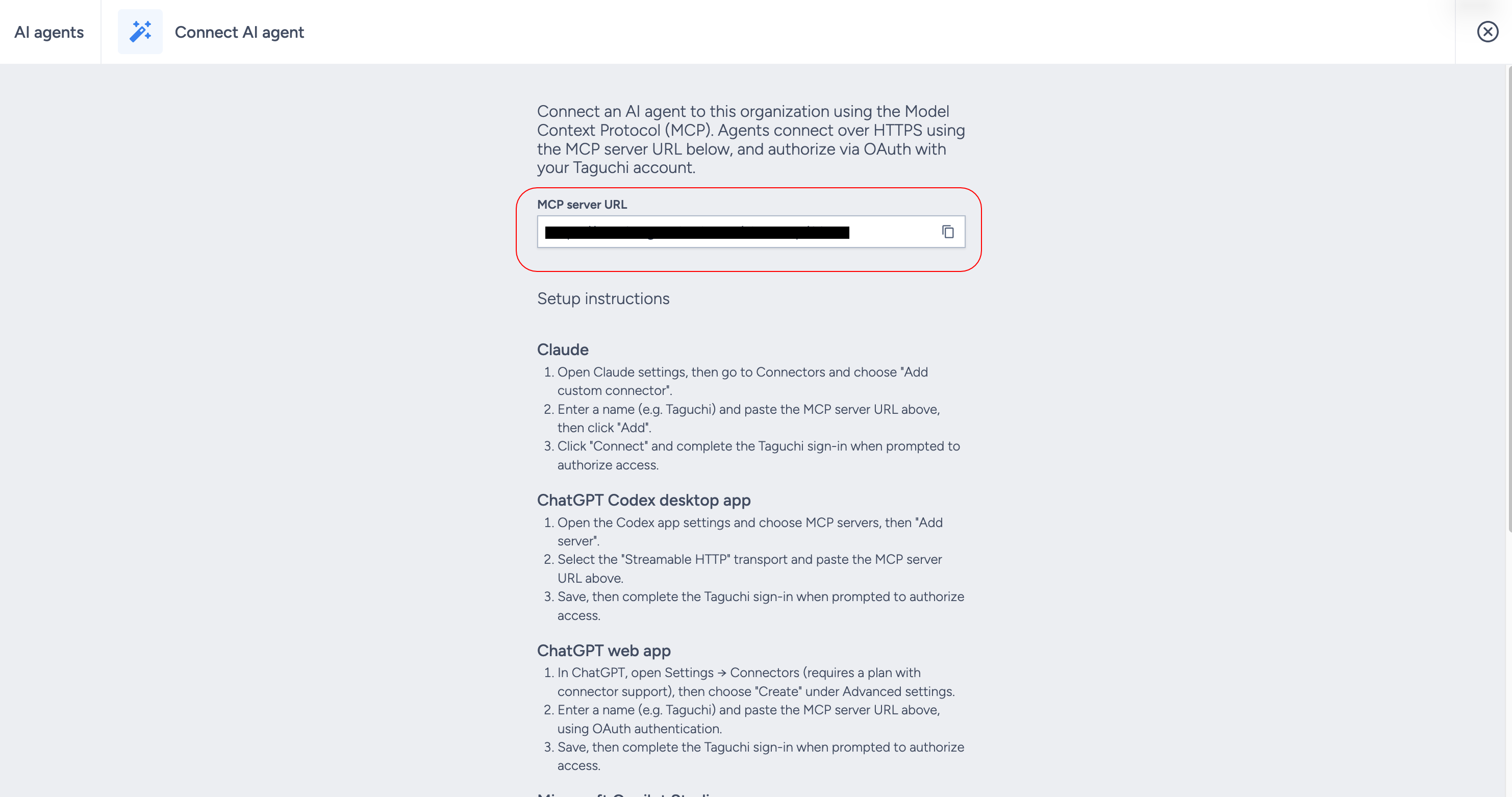Copy the MCP server URL