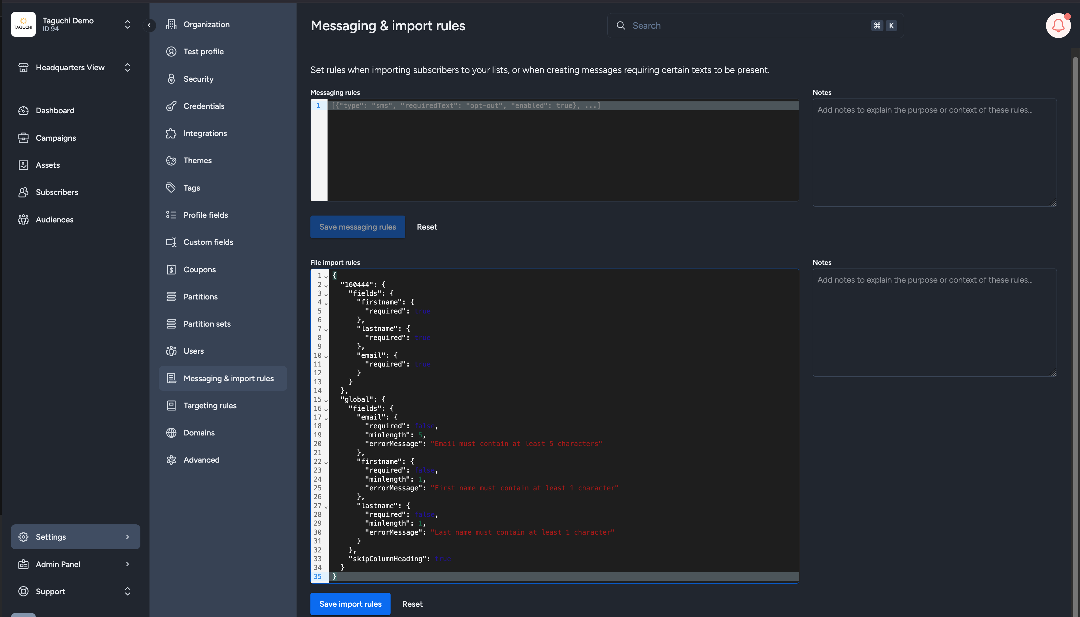 Configured import rules