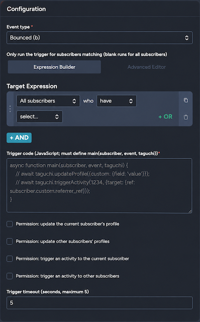 Event Trigger JavaScript - Configuration