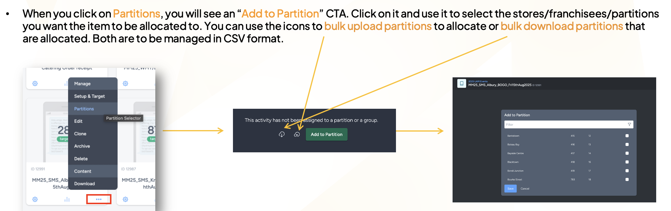 Bulk upload and download partitions