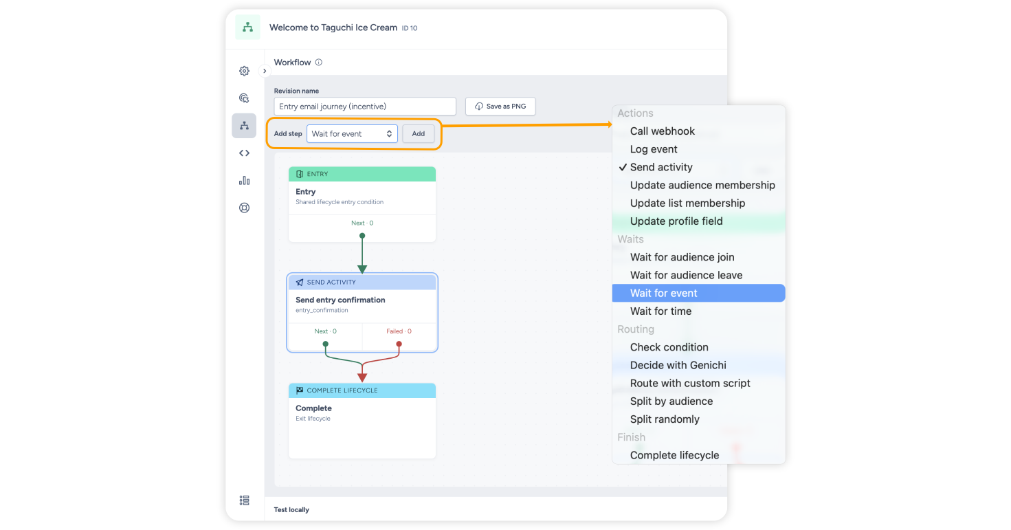 The Add step menu in the Visual workflow editor