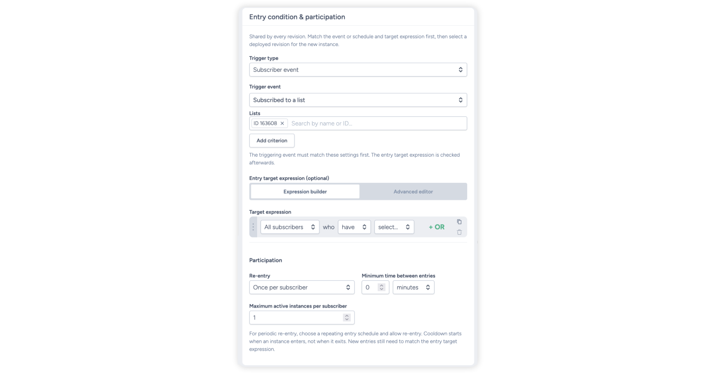 Lifecycle entry and participation settings