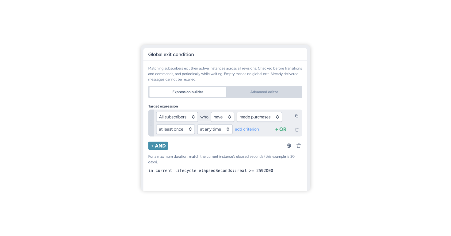 Configuring a global exit condition