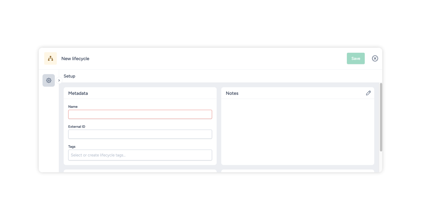 Creating a lifecycle on the Setup tab