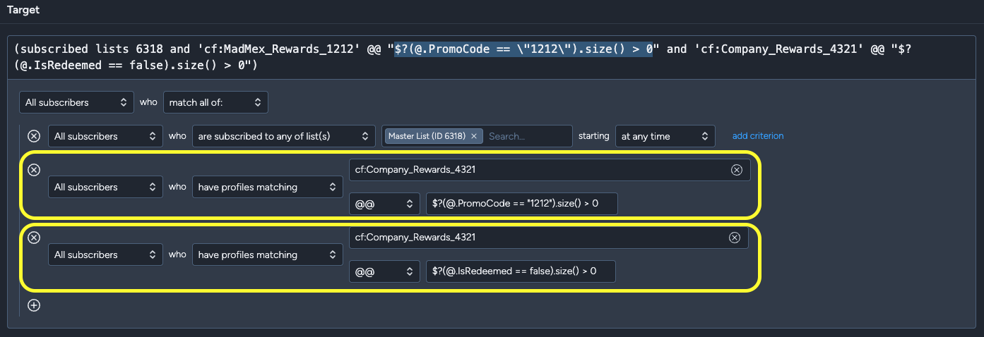 Purchase targeting in V5
