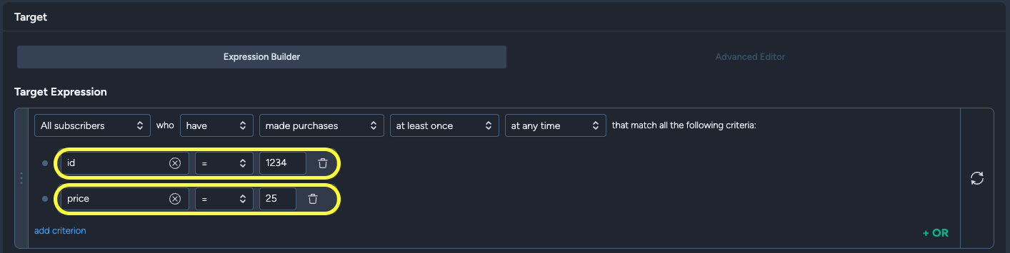 Purchase targeting in V5(expression builder)