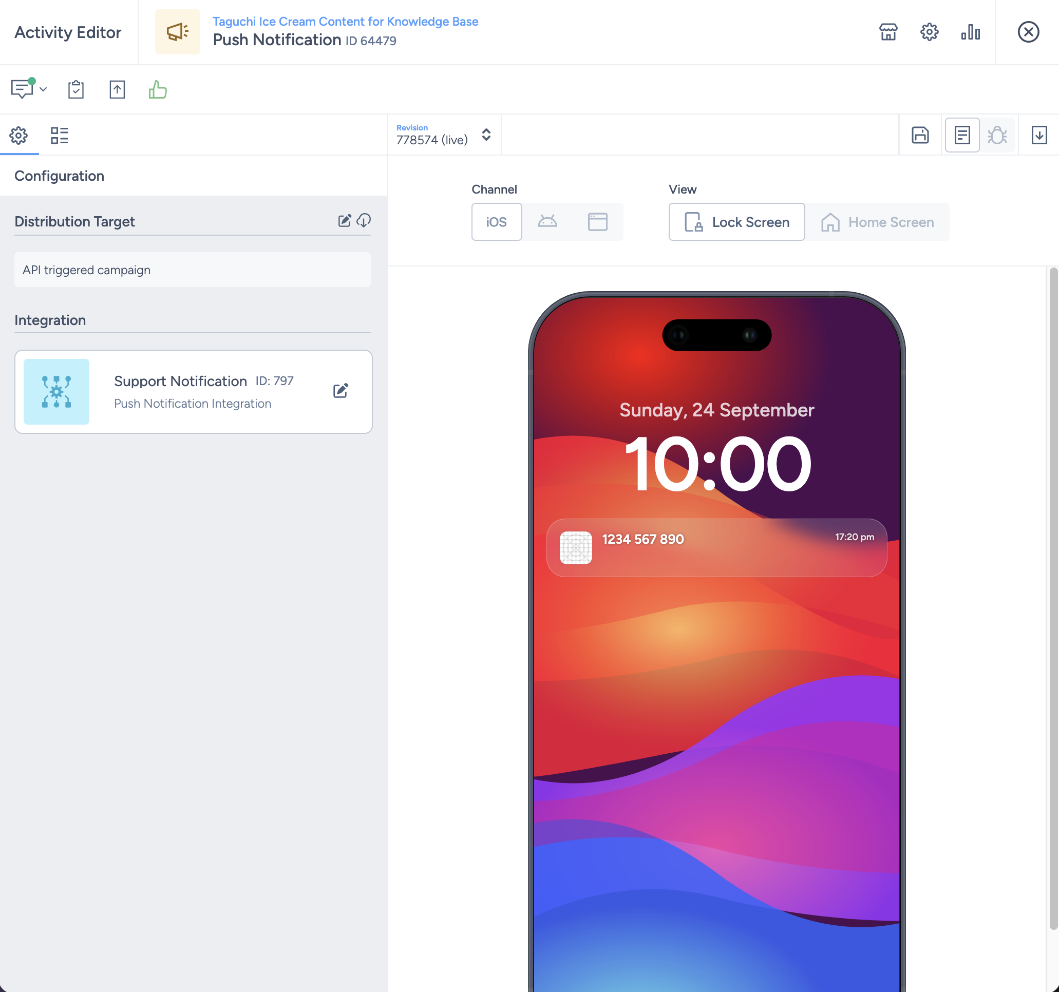 Push Notification Activity Configuration