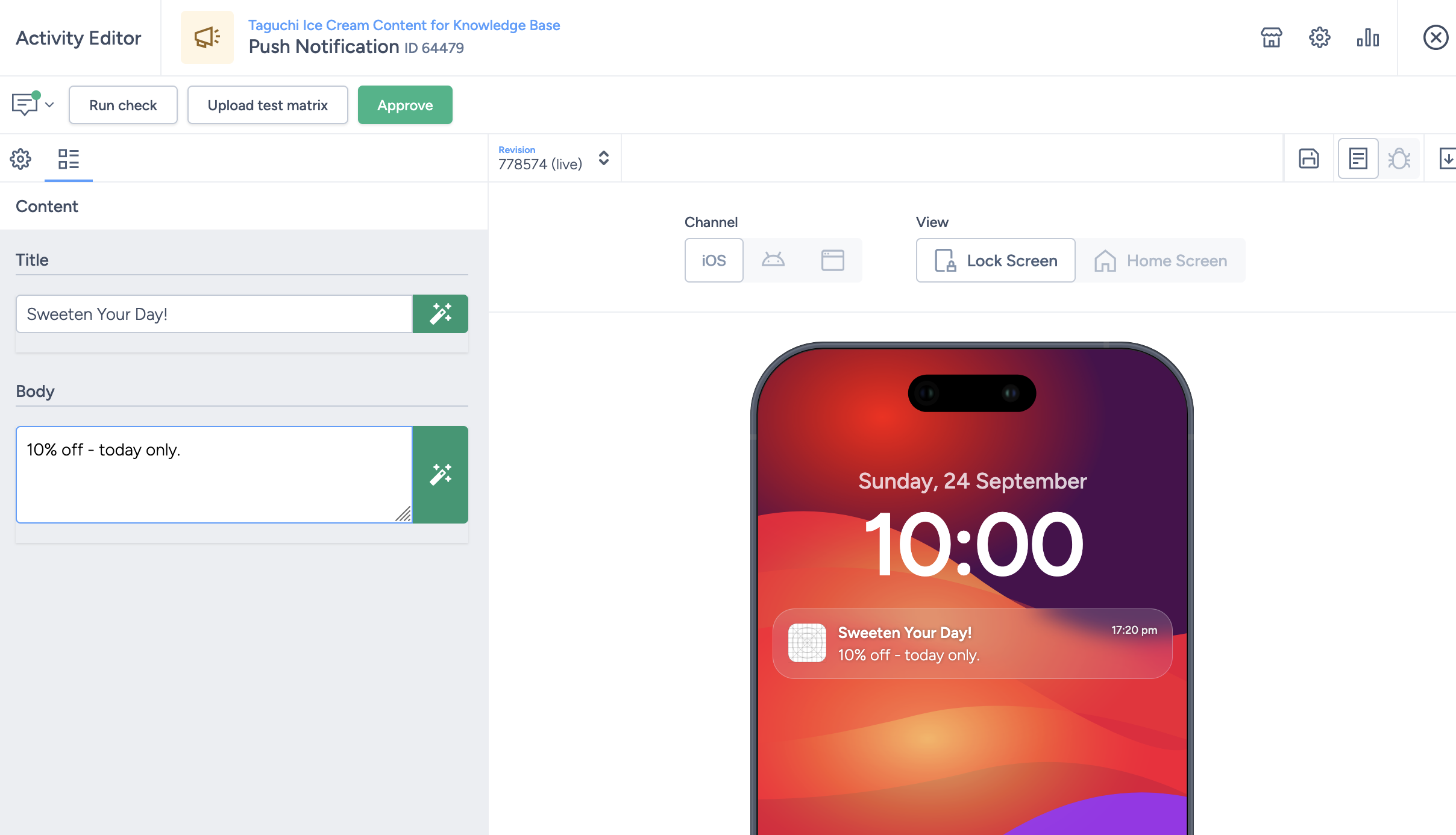 Push Notification Activity Content