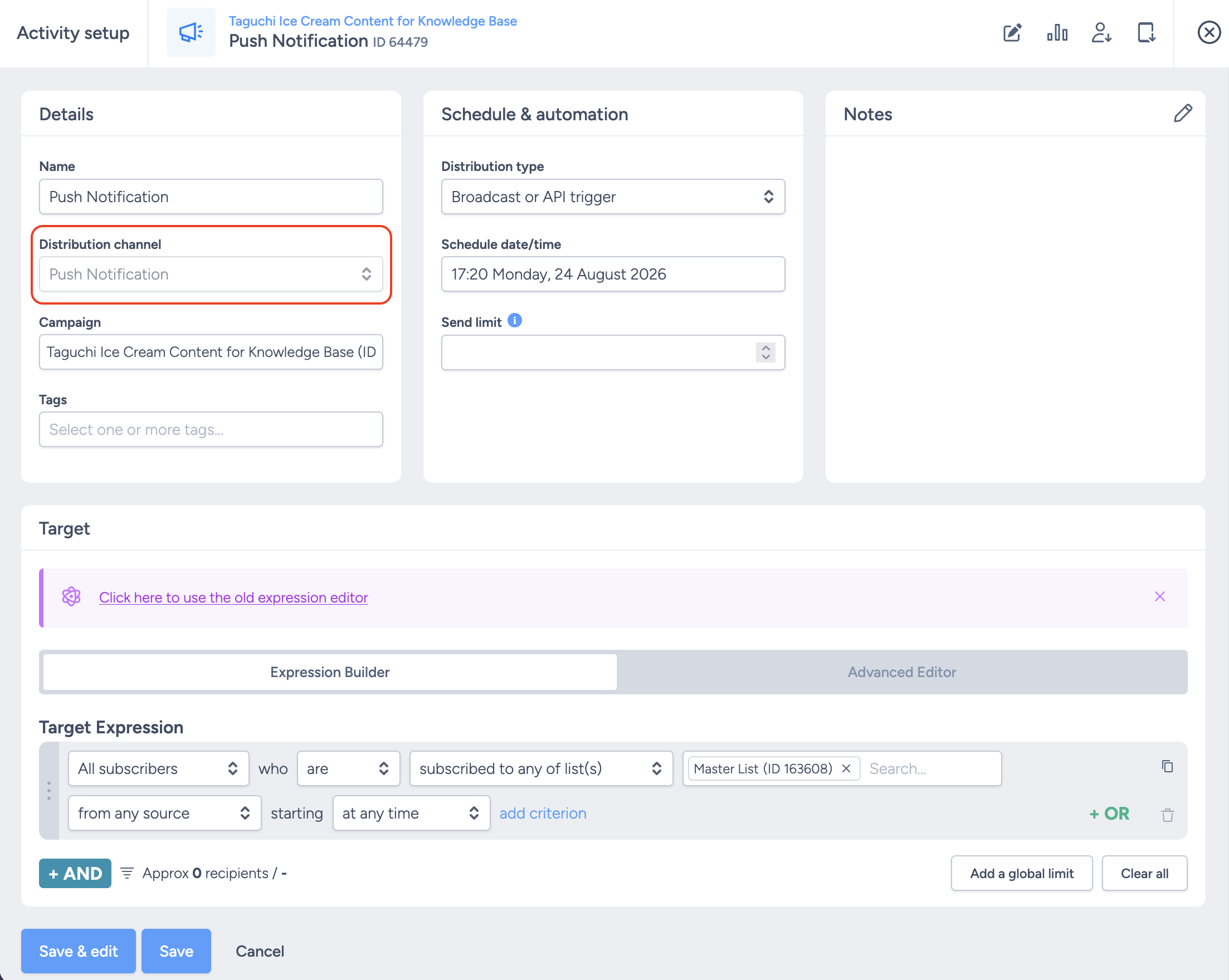 Push Notification Activity Channel