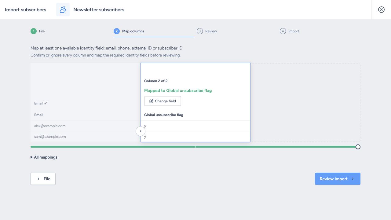 Global unsubscribe flag confirmed in the mapping step