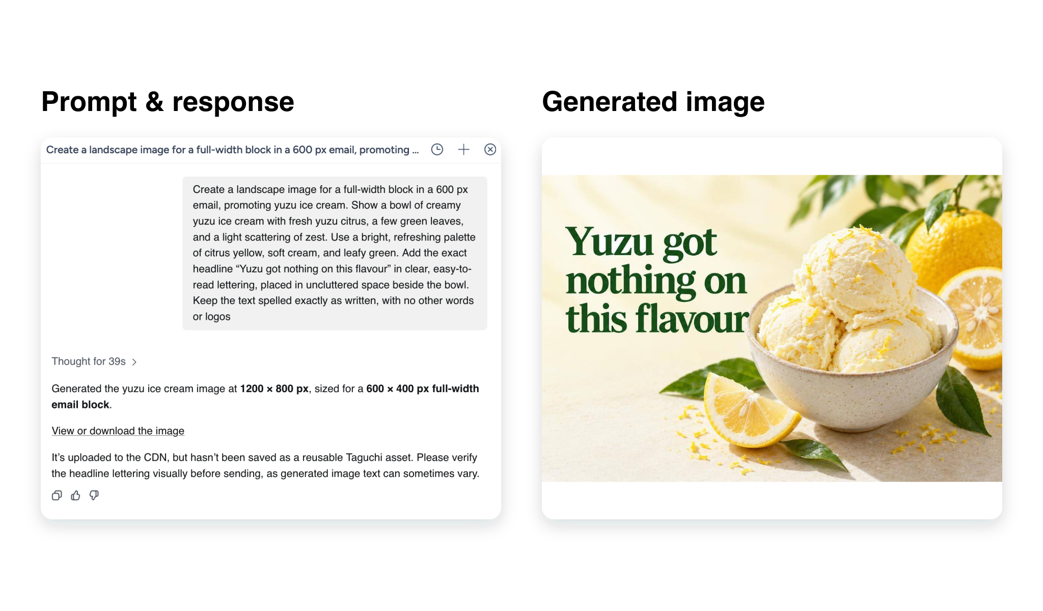 Example Genichi Chat prompt and generated yuzu image
