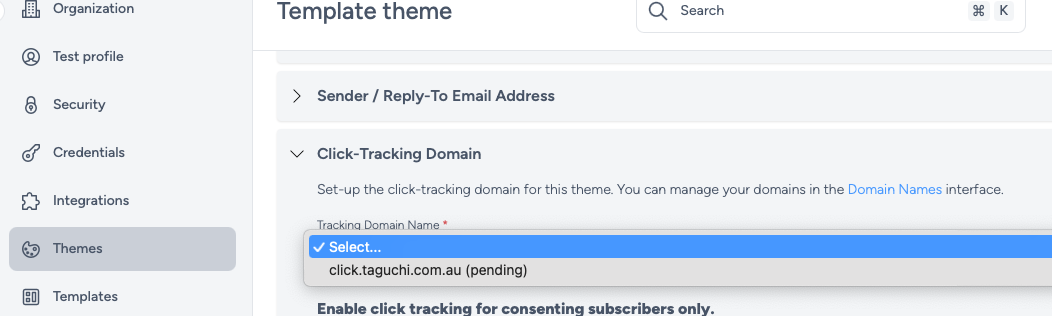 Template theme click tracking