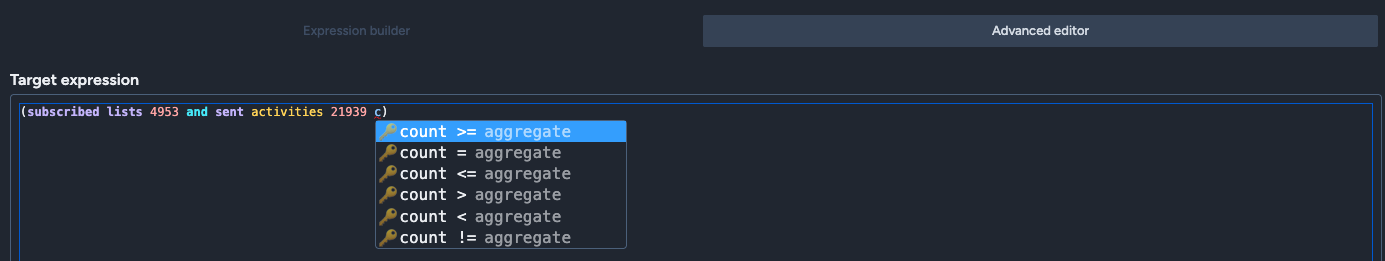 advanced filter aggregate autocomplete