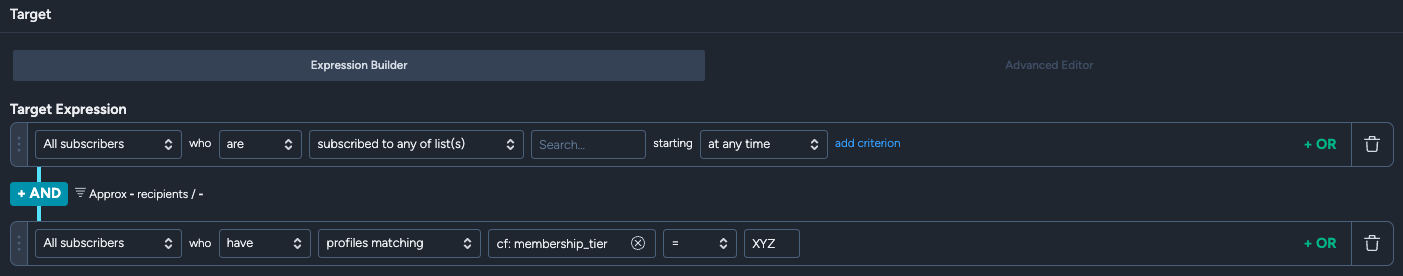 subscriber based on a membership tier field(expression builder)