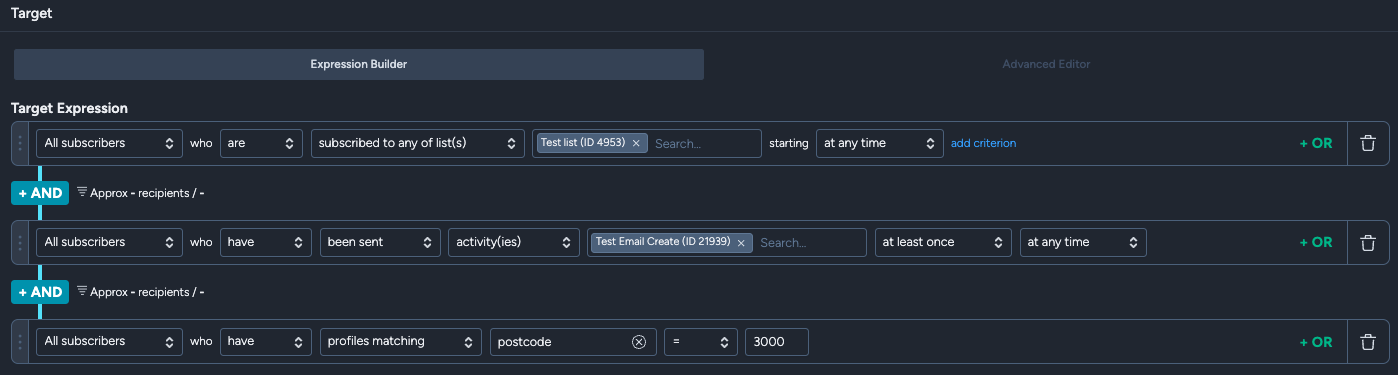 subscriber based on a postcode(expression builder)