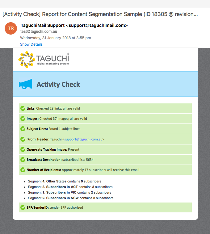 Segment activity check results
