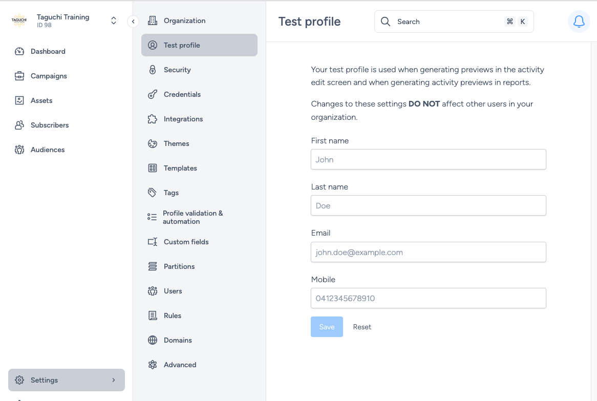 Test profile