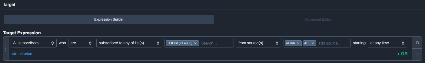 subscriber subscribed via source (expression builder)